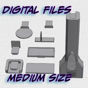 An image of CAD files traced in grey. Blue writing on the image says, "Digital Files Medium Size"