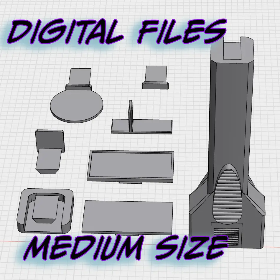An image of CAD files traced in grey. Blue writing on the image says, "Digital Files Medium Size"