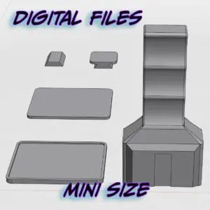 An image of CAD files traced in grey. Blue writing on the image says, "Digital Files Mini Size"