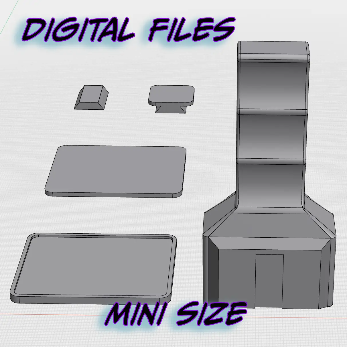 An image of CAD files traced in grey. Blue writing on the image says, "Digital Files Mini Size"