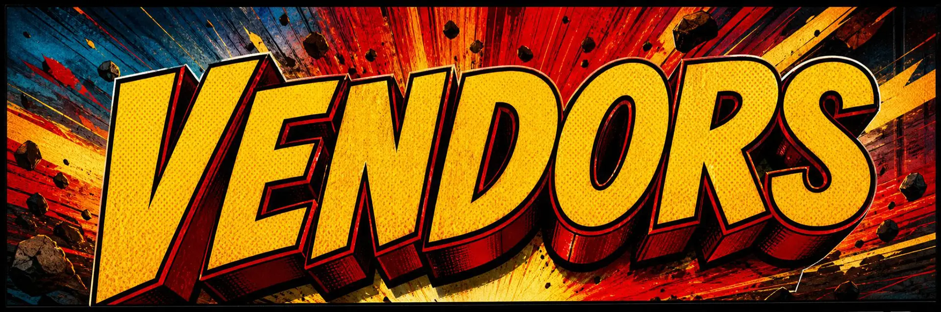 A comic book style illustration of the word "Vendors"