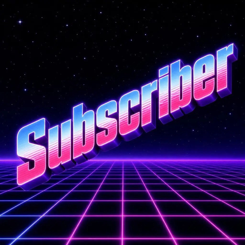 A big 80's style computer graphic with the word, "Subscriber" in neon colors at a diagonal.